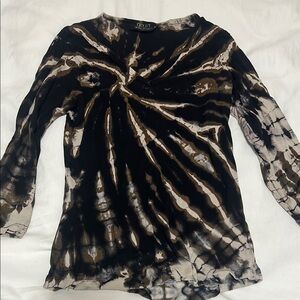 Tryst Black and Tan Fitted Tie Front Blouse